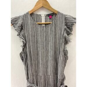 Vince Camuto Linen Blend Raw Flutter Sleeve Belted Striped Cropped Jumpsuit Sz S